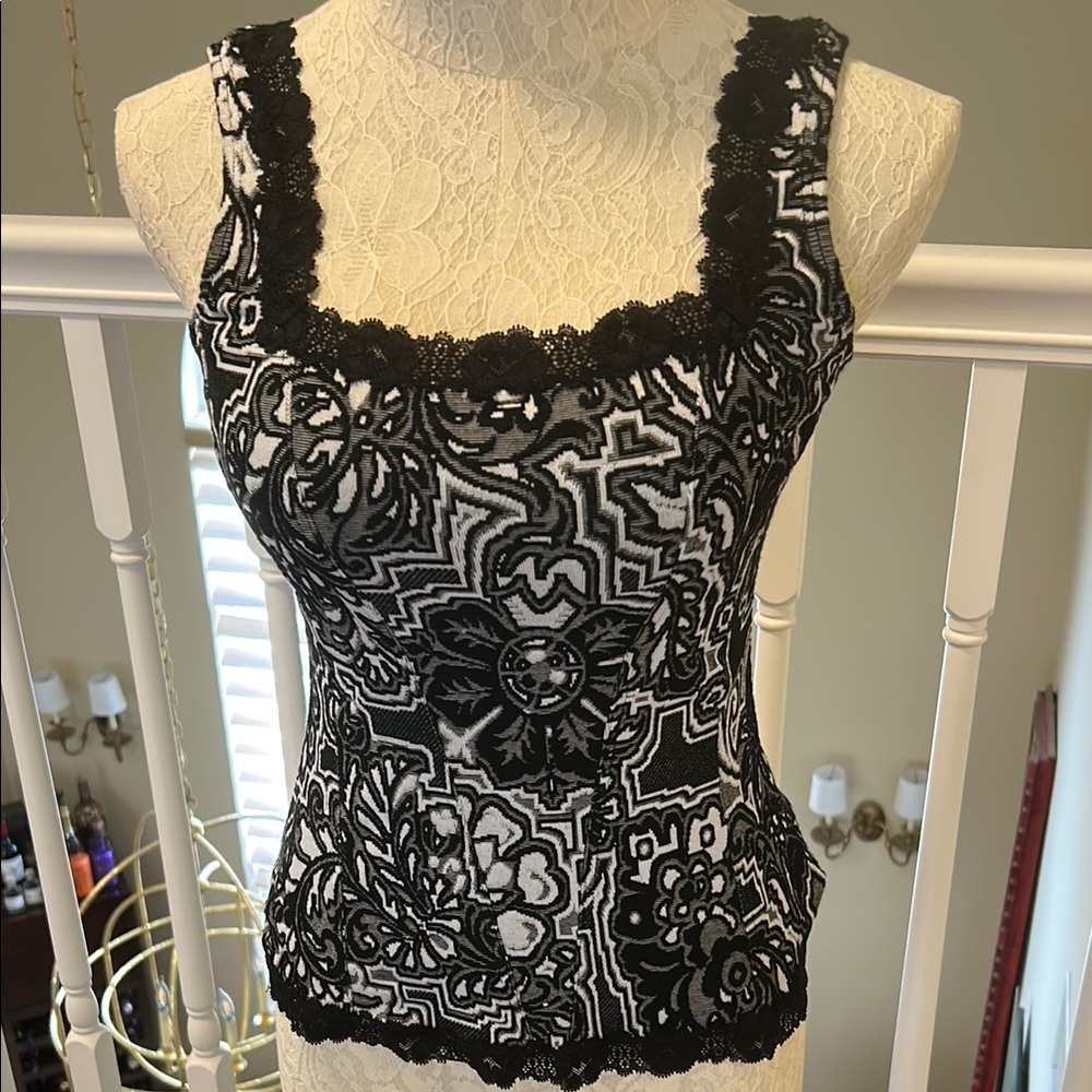 White House Black Market Black and White Embellished Bustier Camisole